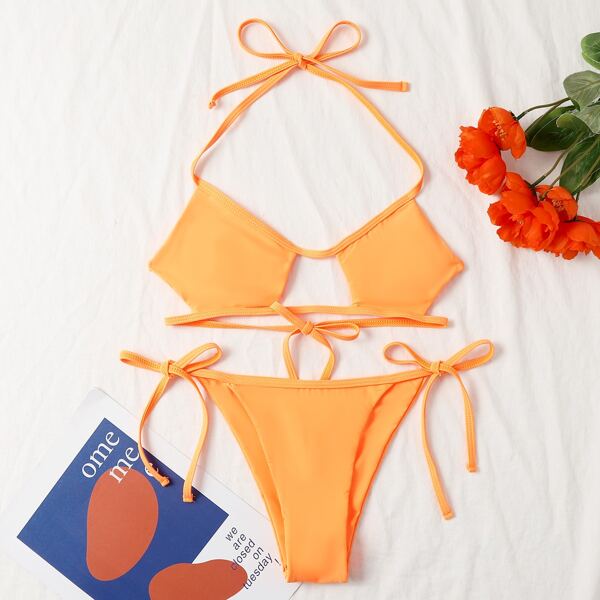 

Cut Out Halter Wireless Bikini Swimsuit, Orange