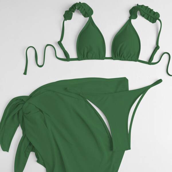 

3pack Frill Trim Triangle Bikini Swimsuit, Green