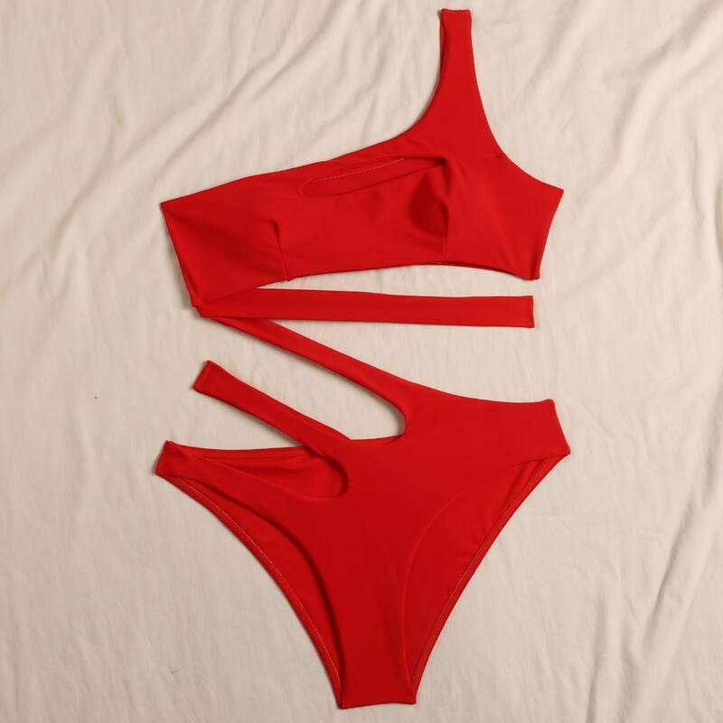 

Cut Out One Shoulder One Piece Swimsuit, Red