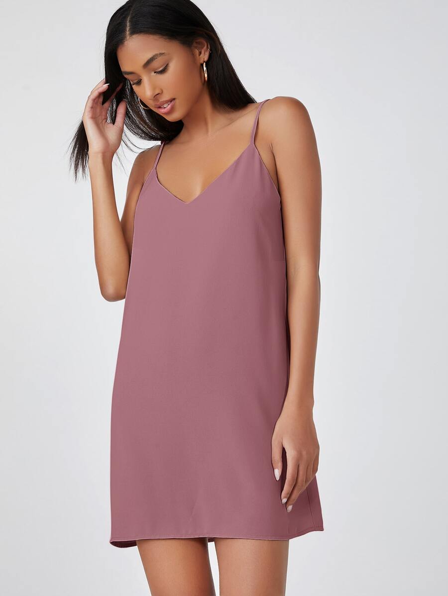 SHEIN EZwear 素色吊帶連衣裙 - 藕粉色 - 查看 1