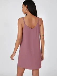SHEIN EZwear 素色吊帶連衣裙 - 藕粉色 - 查看 2