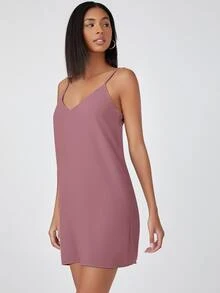 SHEIN EZwear 素色吊帶連衣裙 - 藕粉色 - 查看 3