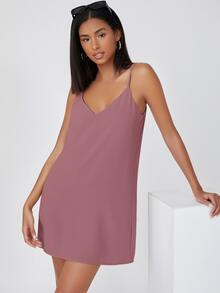 SHEIN EZwear 素色吊帶連衣裙 - 藕粉色 - 查看 4