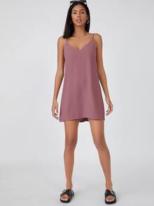 SHEIN EZwear 素色吊帶連衣裙 - 藕粉色 - 查看 5
