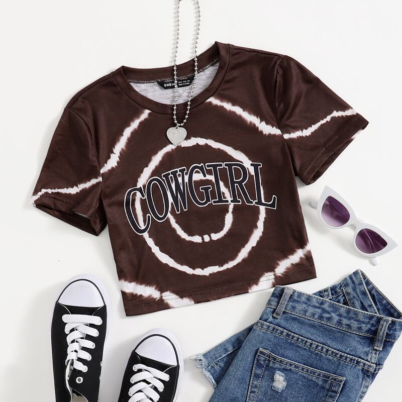 

Letter & Graphic Print Tee, Chocolate brown