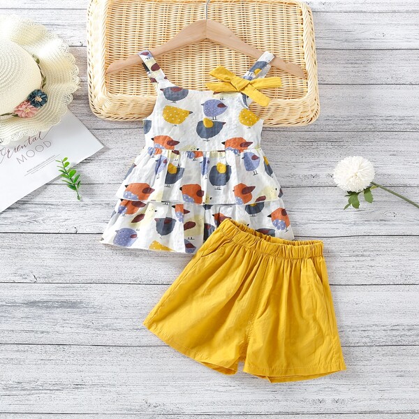 

Toddler Girls Cartoon Graphic Bow Cami Top & Shorts, Multicolor