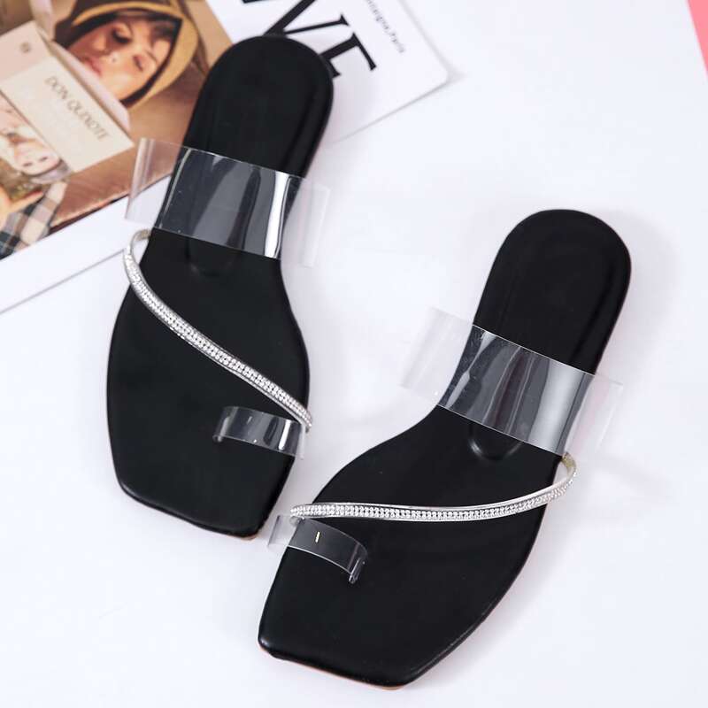

Toe Loop Rhinestone Decor Clear Slide Sandals