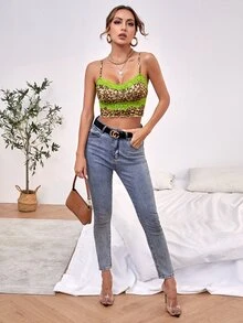 Contrast Lace Slim Fit Cami Top - Multicolor - View 3