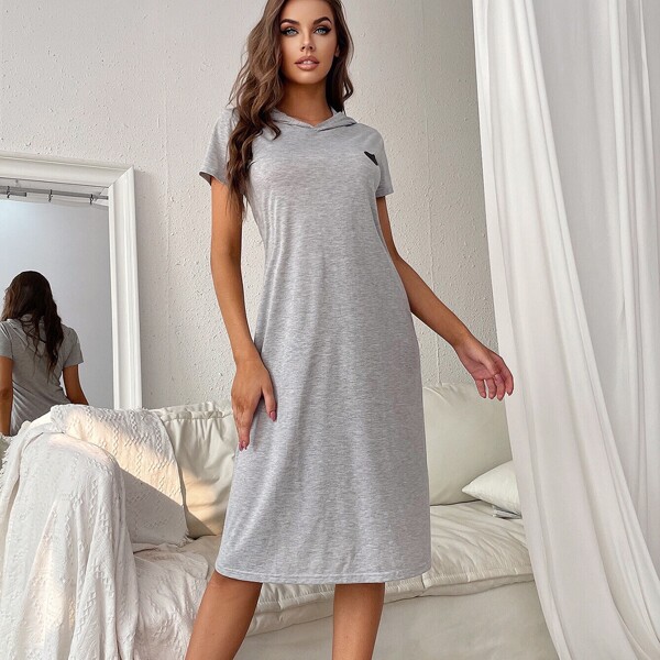 

Heart Print Hooded Night Dress, Light grey
