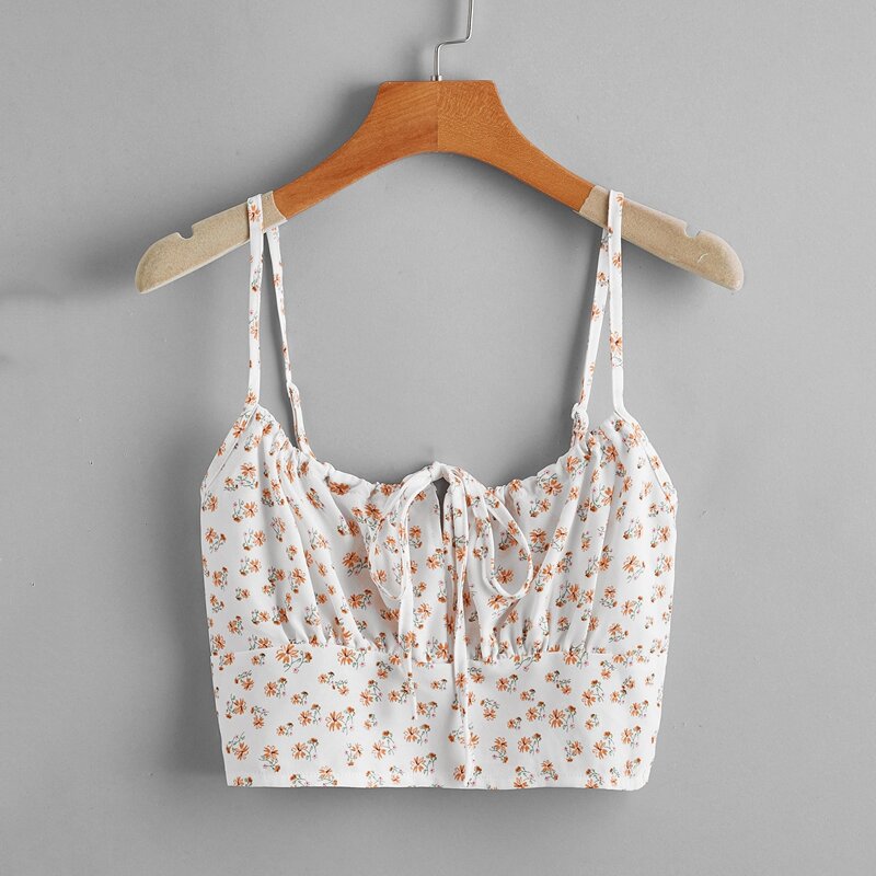 

Ditsy Flower Tie Front Crop Cami, Multicolor