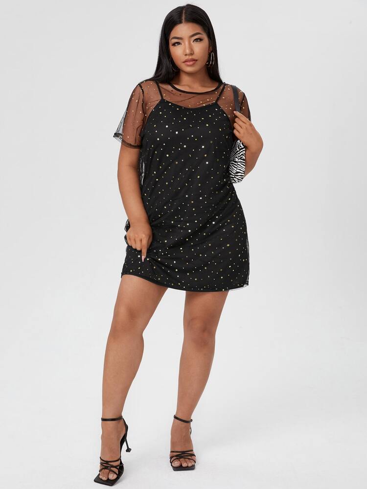 Cover up de malla con patrón de estrella sin vestido - Negro - Añade 3