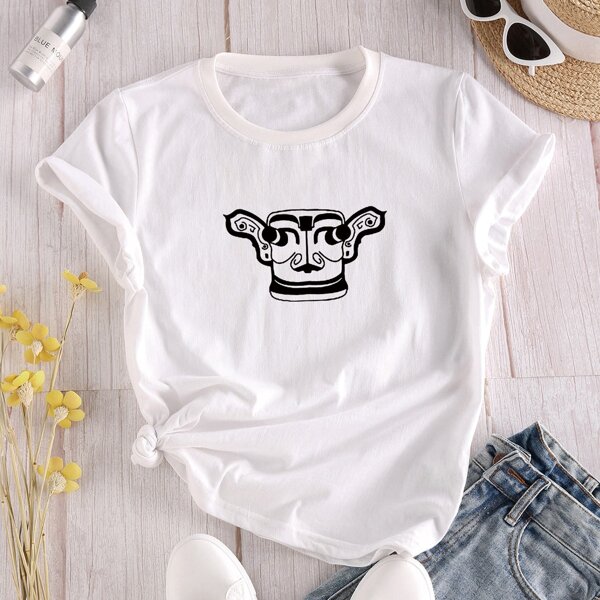 

Graphic Print Round Neck Tee, White