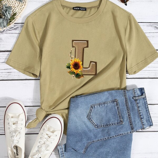 

Sunflower & Letter Graphic Tee, Khaki
