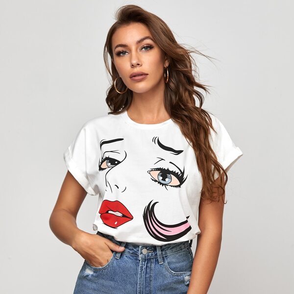 

Batwing Sleeve Figure Graphic Tee, White