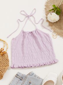 SHEIN Qutie 後繫帶褶邊下擺打褶針織上衣 - 紫丁香色 - 查看 1