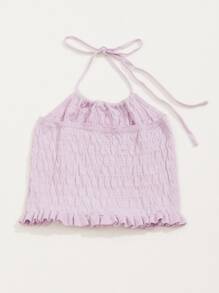 SHEIN Qutie 後繫帶褶邊下擺打褶針織上衣 - 紫丁香色 - 查看 2