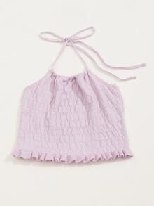 SHEIN Qutie 後繫帶褶邊下擺打褶針織上衣 - 紫丁香色 - 查看 3