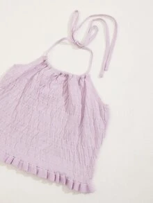 SHEIN Qutie 後繫帶褶邊下擺打褶針織上衣 - 紫丁香色 - 查看 4