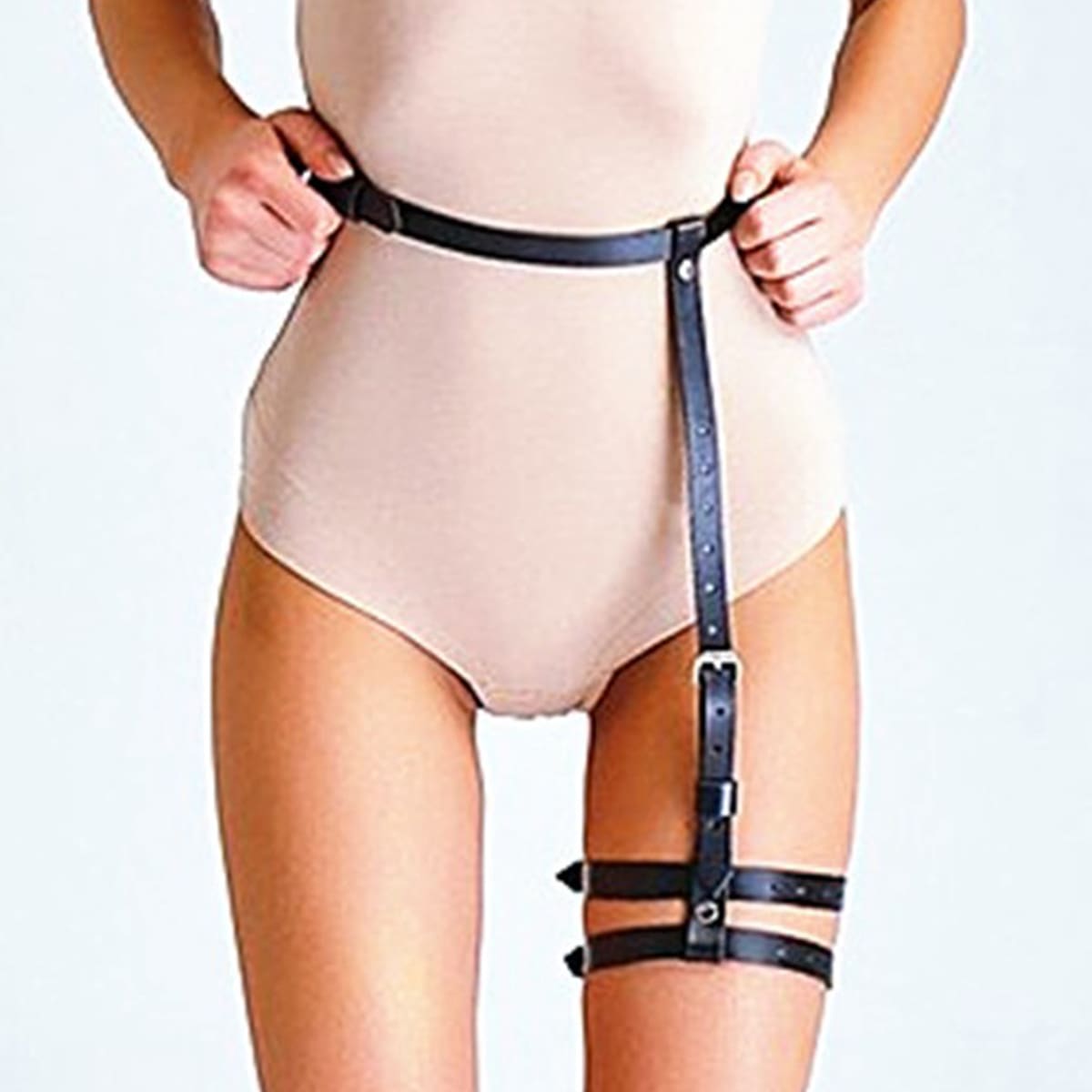 

PU Buckle Belt Garter Leg Ring, Black
