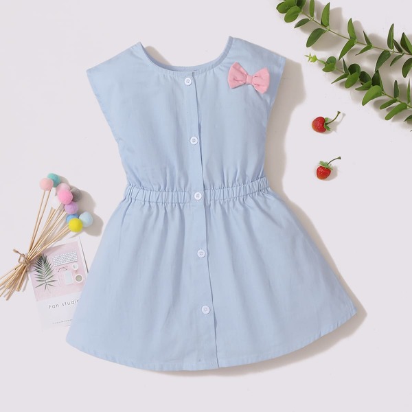 

Toddler Girls Bow Front Button Up Denim Dress, Light wash
