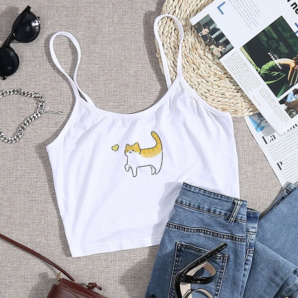 

Cartoon Graphic Cami Top, White