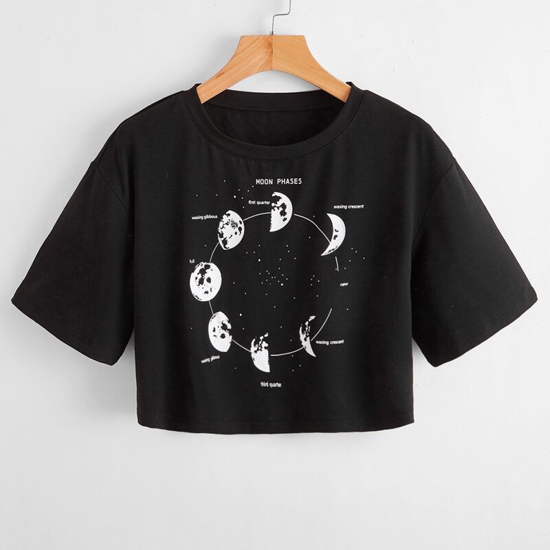 

Letter Moon Graphic Crop Tee, Black