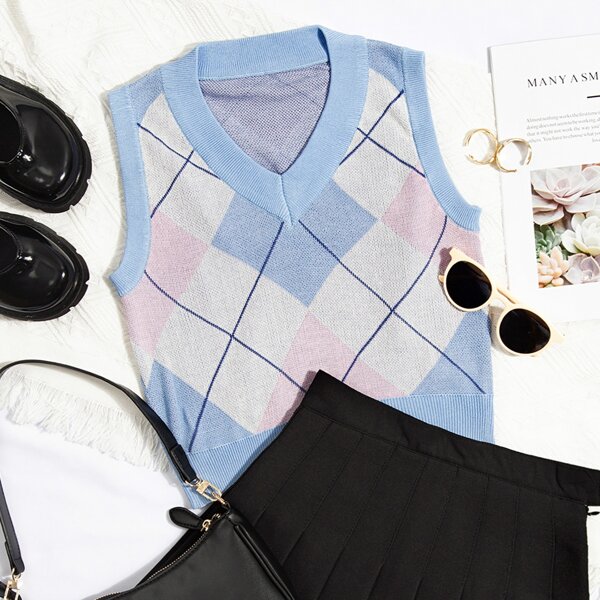 

Argyle Pattern Sweater Vest, Multicolor