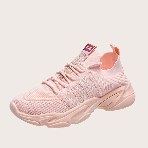 

Lace-up Decor Knit Sneakers, Baby pink