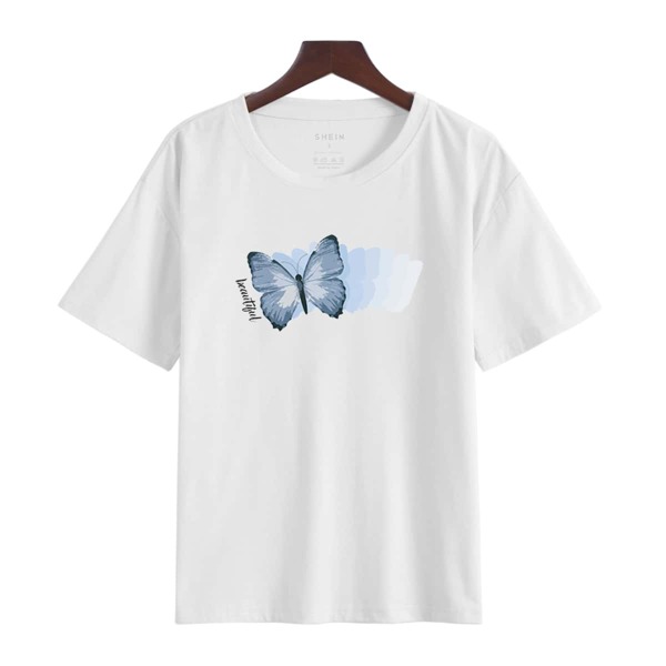 

Butterfly And Letter Graphic Tee, White