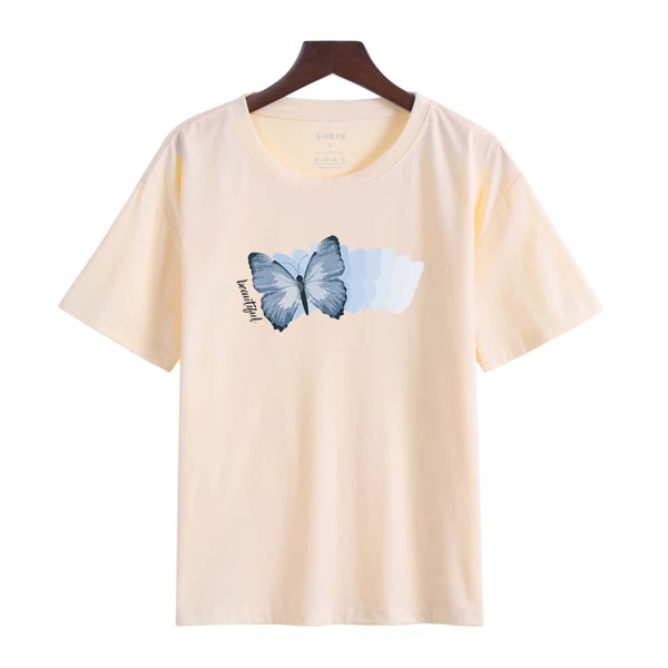 

Butterfly And Letter Graphic Tee, Apricot