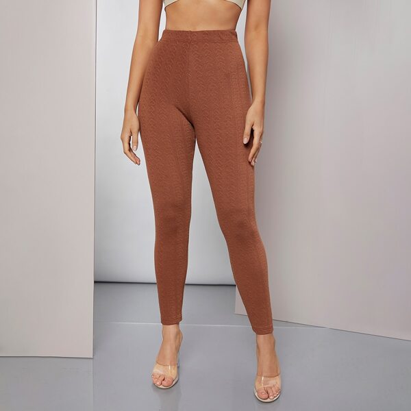

Elastic Waist Textured Leggings, Brown