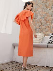 Mulvari Ruffle Trim Solid Dress - Orange - View 2
