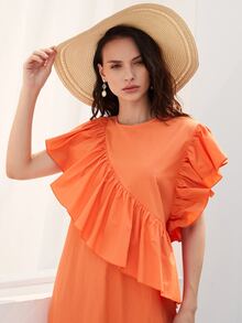 Mulvari Ruffle Trim Solid Dress - Orange - View 3