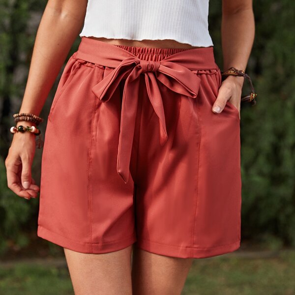 

Tie Front Wide Leg Shorts, Red