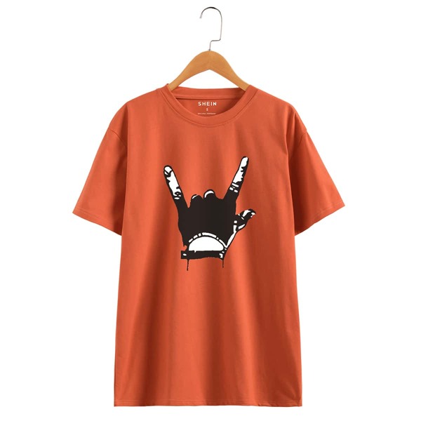 

Gesture Print Round Neck Tee, Burnt orange