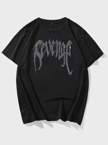 Manfinity Roghcode Tops de hombres Estrás Letras Calle - Negro - Ver 1