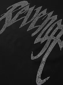 Manfinity Roghcode Tops de hombres Estrás Letras Calle - Negro - Ver 4