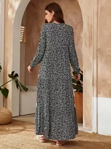 Al Najma 小碎花圖案蕾絲面流蘇繫帶娃娃裙