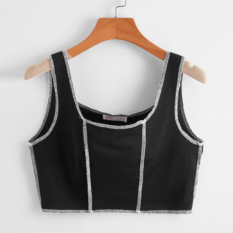 

Contrast Stitching Tank Top, Black