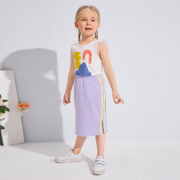 

Toddler Girls Contrast Striped Side Skirt, Pastel lilac purple