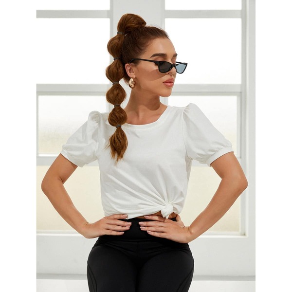 

Puff Sleeve Solid Tee, White