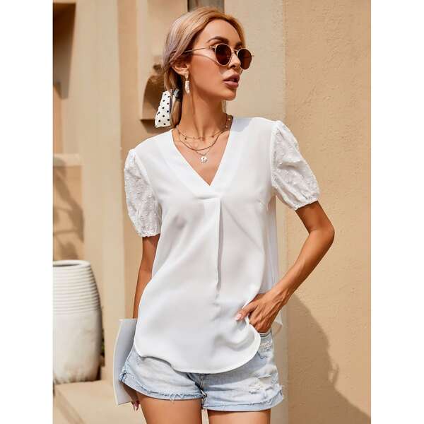 

Swiss Dot Puff Sleeve Blouse, White