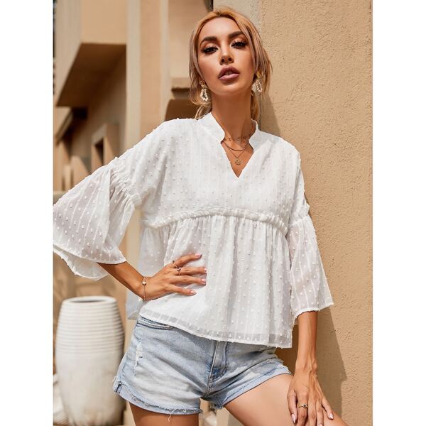 

Swiss Dot Frill Babydoll Blouse, White