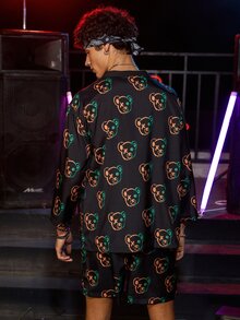 Manfinity 男士滿版卡通和服式外衣和短褲 - 黑色 - 查看 2