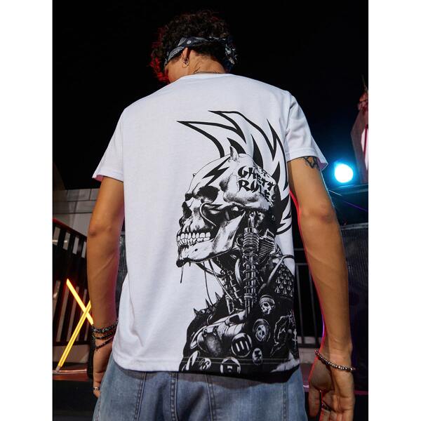 

Men Slogan And Skull Print Tee, White
