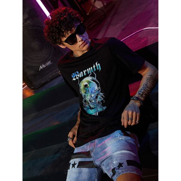 

Men Skull And Letter Graphic Tee, Black