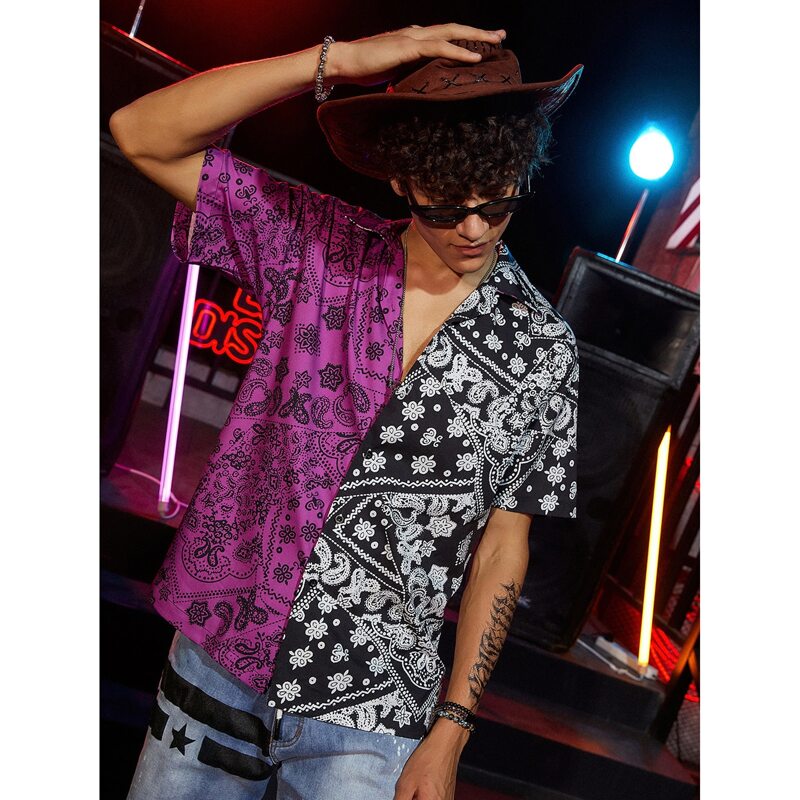 

Guys Two Tone Paisley Print Button Front Shirt, Multicolor