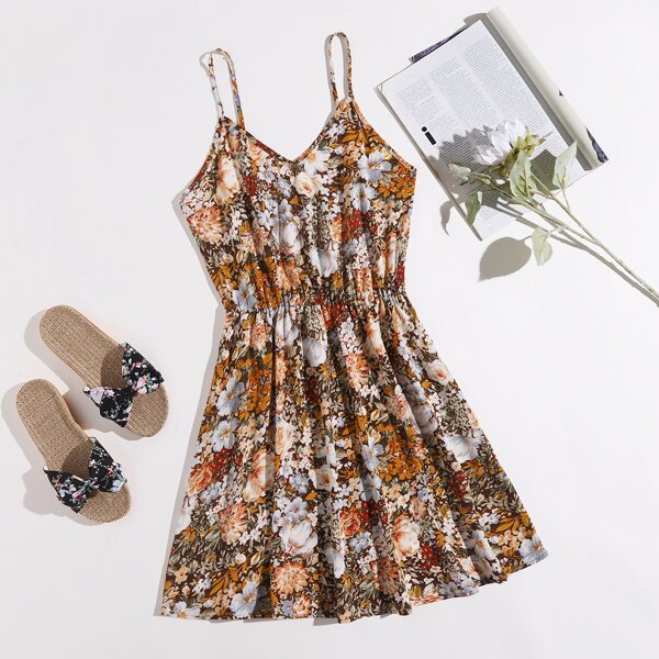 

Allover Floral Print Flutter Dress, Multicolor