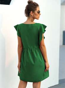 Vestido smock de manga mariposa unicolor - Verde - Ver 2