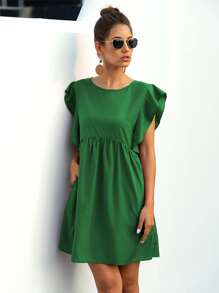 Vestido smock de manga mariposa unicolor - Verde - Ver 4